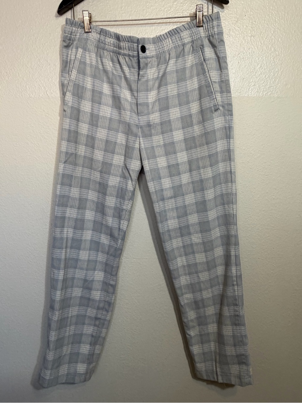 H&M Men's Regular Fit Tan andGray Plaid Drawstring Trousers - Size Medium (US M)